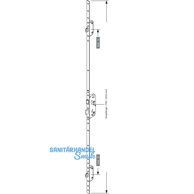 GU MFV-Schloss Secury Automatic DIN, DM 40,Stulp 2255 x 16 x 3mm eckig, silber