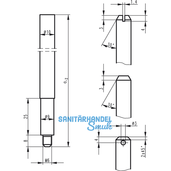 Treibriegelstange BKS 9006, 1487 mm, f. unten, Stahl verzinkt