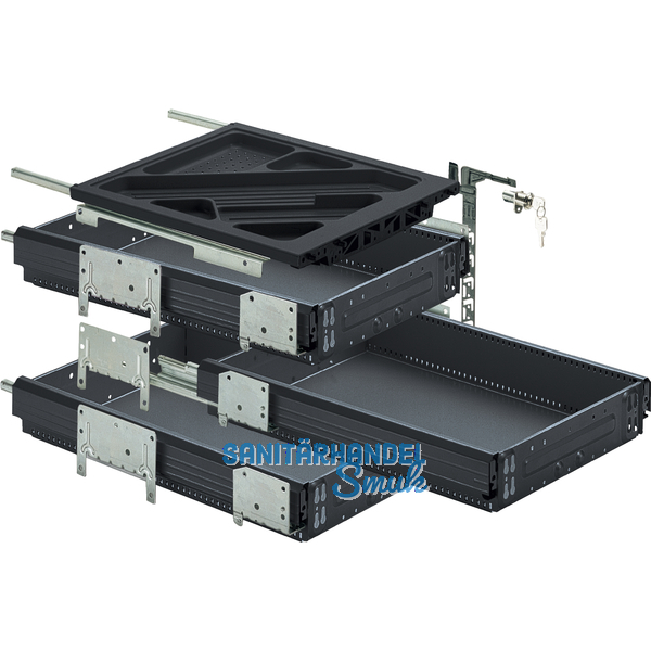 HETTICH SYSTEMA TOP 2000 Container-Set Sil Sys, Vollauszug, ET 530,schw.