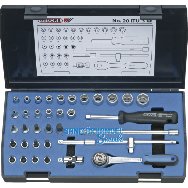 GEDORE Steckschlssel-Satz 1/4\ 20 ITU-3 mit Umschalknarre 36-teilig