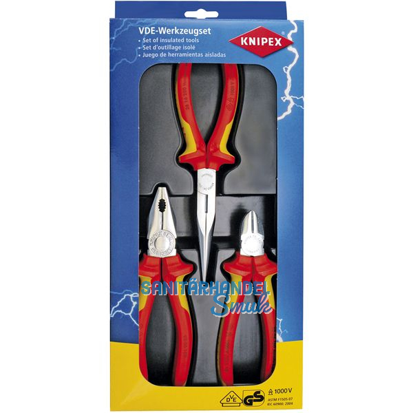 KNIPEX Zangen-Set VDE Elektro-Paket 3-tlg.Kombi-Flachrundzange, Seitenschneider