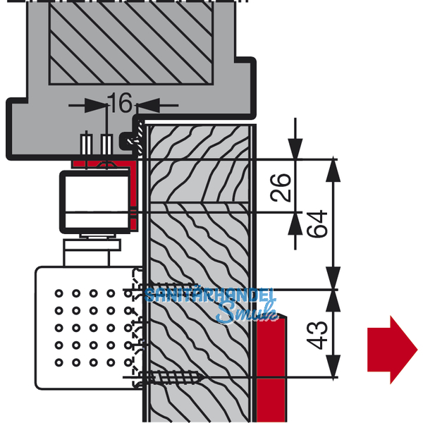 Sturzfutterwinkel DORMA G-EMF, silber