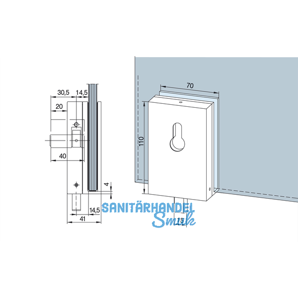 berschubschloss SG, PZ vorgerichtet, 2-tourig, Glas 10 mm, silber elox.(05.106)