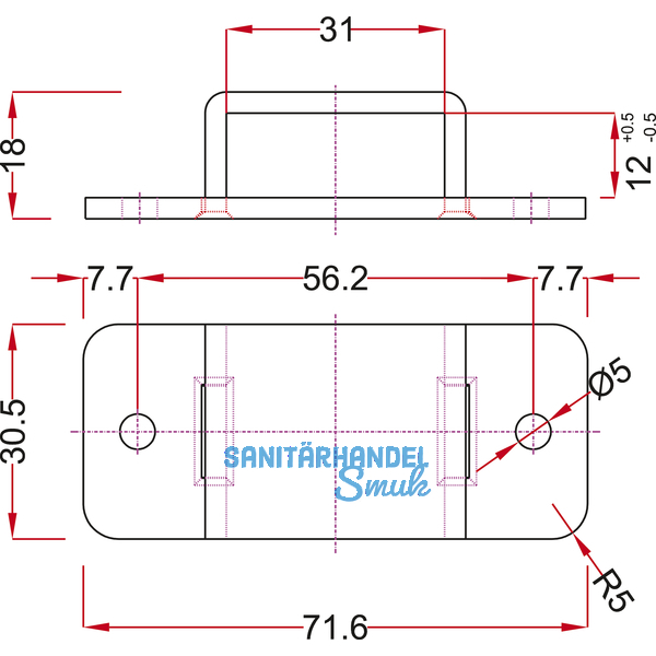 Stangenschlaufe zu Falttortreibriegel, Stange 30 X 10 mm, Stahl verzinkt