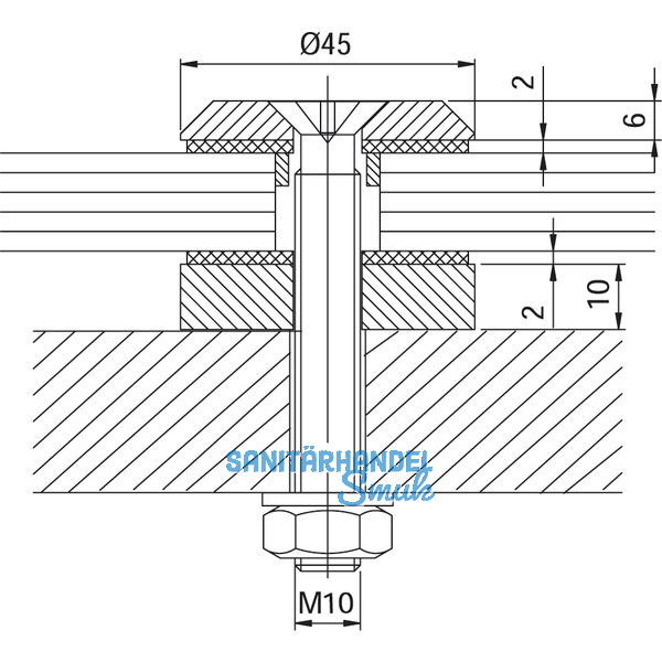 Glaspunkthalter Trapez 45, 45 mm, 8 - 20 mm Glas, Edelstahl