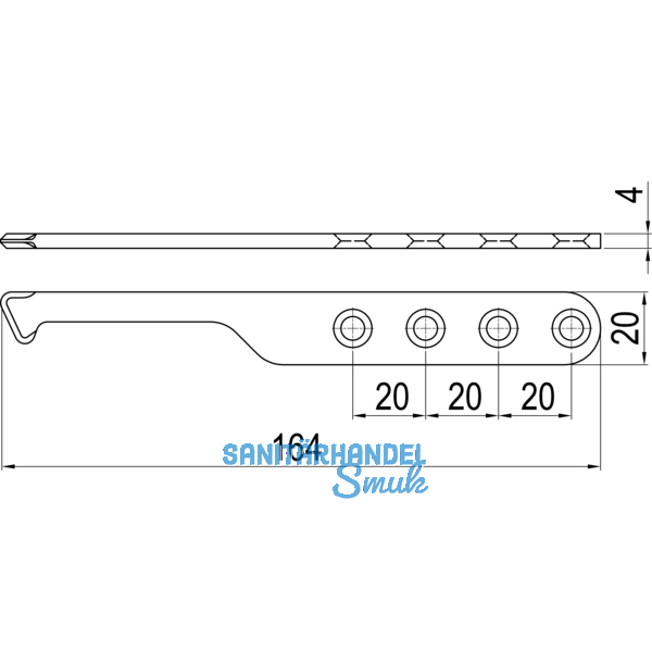 IMH-ABS Mitnehmerhaken SF, 164 x 20 x 4 mm, universal, DIN, schwarz verzinkt