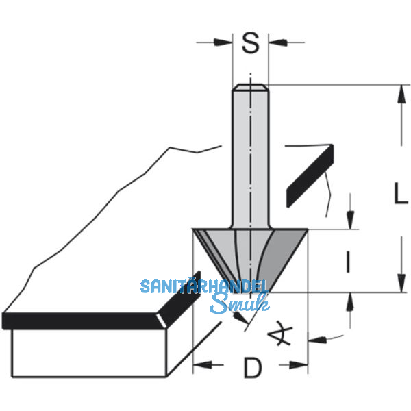 Kantenfrser HW 15 Grad Schaft 8 mm  22 mm