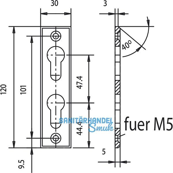 SCHSSWENDER Rosette m. 2 PZ, -Lochungen, Edelstahl matt