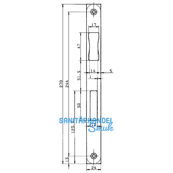 Schlieblech BKS B 9000 0402, 270 x 24 mm, Stulp flach eckig, Edelstahl