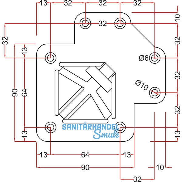 Tischfu Ersatz-Einzelteile Quadra 60 x 60 mm, Befestigungsplatte oben