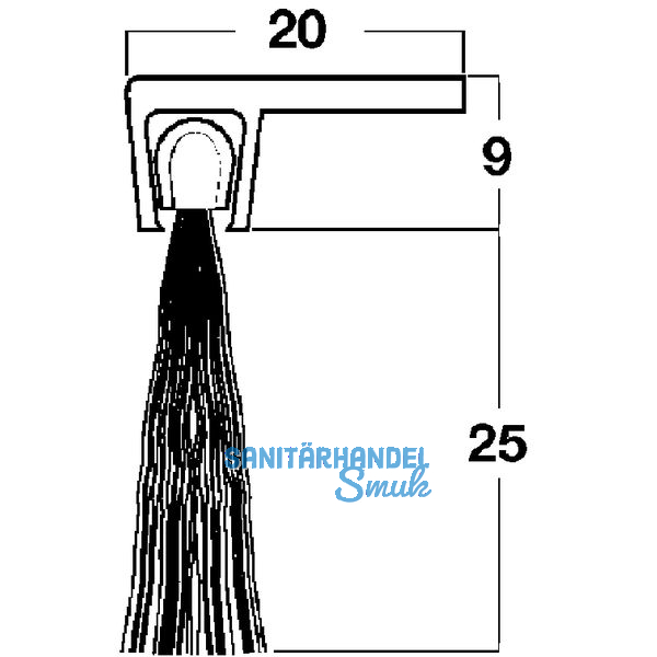 Trdichtungsbrste m. Winkelprofilleiste, 2000mm,Borsten schwarz,dunkelbr. elox.