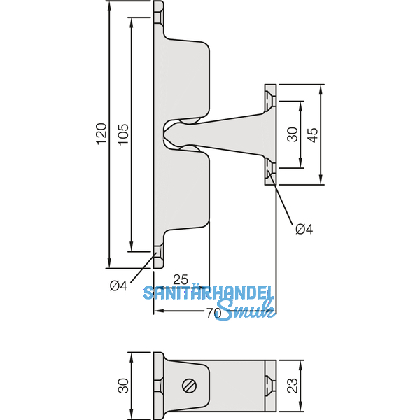 Trhalter mit verstellbarer Druckkugel, Wandabstand 70 mm,silberfrbig