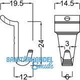 Wall Sys Haken 12 x 24 mm, Aluminium natur eloxiert