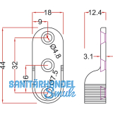 Schrankrohrlager Oval 1 fr Schrankrohr, 3 Schraublcher, Zink vernickelt